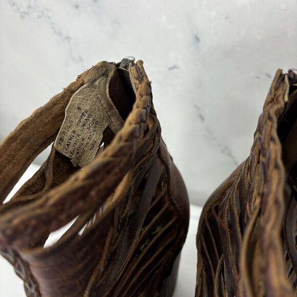 Freebird Booties Heel Bela braided laser cut brown leather Sz 8 Boho Westen - Picture 11 of 16